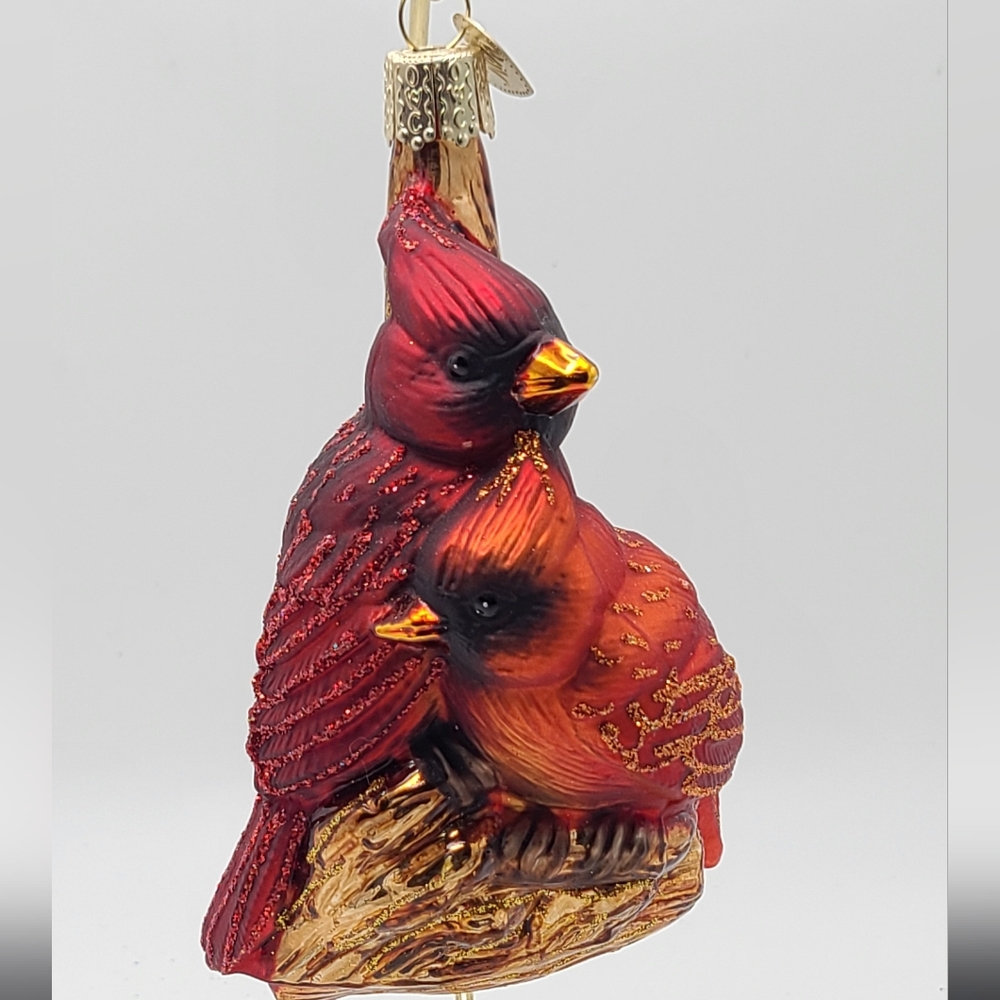 Pair Of Cardinals Glass Christmas Ornament